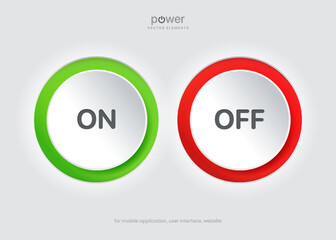 Aufkleber - On and Off toggle switch icons push buttons. Switch toggle buttons ON OFF. Material design switch buttons set. Open and close ui icons. Active and Inactive icon. Stock Vector.
