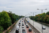 Fototapeta Londyn - Heavy, slow moving morning rush hour traffic on the M4 motorway, London