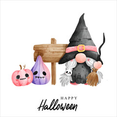 Watercolor gnome halloween, halloween vector illustration