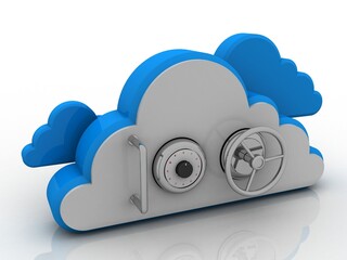 Poster - 3d rendering Cloud computing, security
