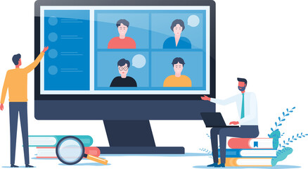 Wall Mural - people online video conference for meeting with remote technology working and people work from home and business smart working online connect anywhere concept