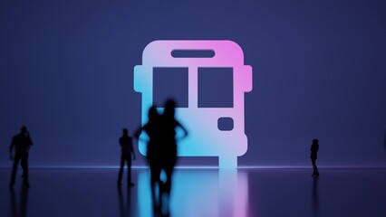 Canvas Print - 3d rendering people in front of symbol of bus front view on background