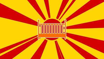 Poster - Baby cot symbol on the background of animation from moving rays of the sun. Large orange symbol increases slightly. Seamless looped 4k animation on yellow background