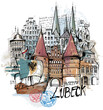 Handgezeichnete Illustration von der Hansestadt Lübeck