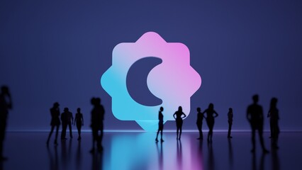 Wall Mural - 3d rendering people in front of symbol of night mode on background