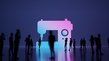 Wall Mural - 3d rendering people in front of symbol of sewing machine on background