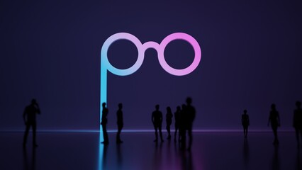 Poster - 3d rendering people in front of symbol of theatre glasses on background