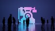 © Destrosvet - 3d rendering people in front of symbol of vintage telephone on background
