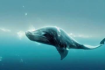 Wall Mural - Whale Swimming Underwater, High quality Illustration