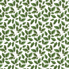 Wall Mural - Botanical pattern with green forest leaves. Seamless ornament with acorn leaves