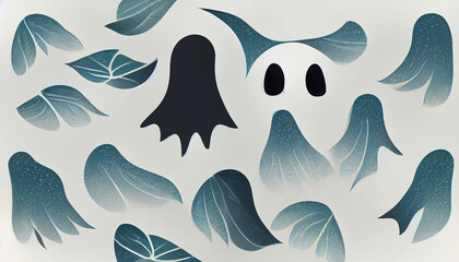 Cute ghost poster mural digital illustration for halloween,modern and indie style, flat design.Happy halloween flat banner template with copy space