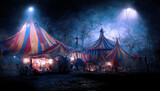 Fototapeta  - haunted circus at night digital illustration, created with generative ai