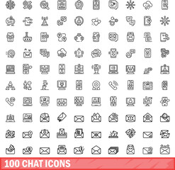 Poster - 100 chat icons set. Outline illustration of 100 chat icons vector set isolated on white background