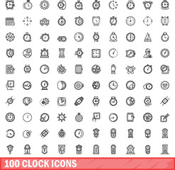 Wall Mural - 100 clock icons set. Outline illustration of 100 clock icons vector set isolated on white background