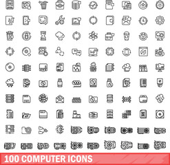 Poster - 100 computer icons set. Outline illustration of 100 computer icons vector set isolated on white background