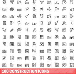 Poster - 100 construction icons set. Outline illustration of 100 construction icons vector set isolated on white background