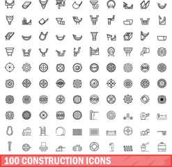 Poster - 100 construction icons set. outline illustration of 100 construction icons vector set isolated on wh