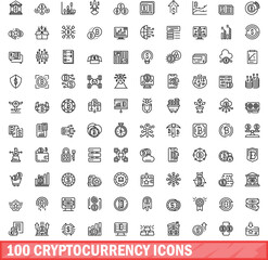 Poster - 100 cryptocurrency icons set. Outline illustration of 100 cryptocurrency icons vector set isolated on white background