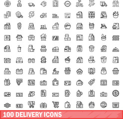 Poster - 100 delivery icons set. Outline illustration of 100 delivery icons vector set isolated on white background