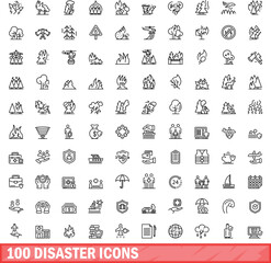 Poster - 100 disaster icons set. Outline illustration of 100 disaster icons vector set isolated on white background