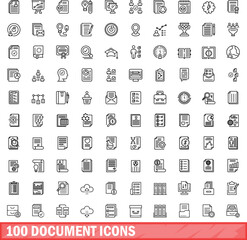Poster - 100 document icons set. Outline illustration of 100 document icons vector set isolated on white background