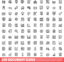 Poster - 100 document icons set. Outline illustration of 100 document icons vector set isolated on white background