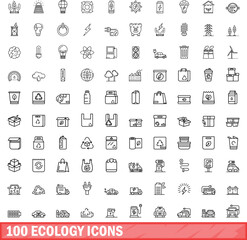 Poster - 100 ecology icons set. outline illustration of 100 ecology icons vector set isolated on white backgr