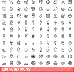 Poster - 100 food icons set. Outline illustration of 100 food icons vector set isolated on white background