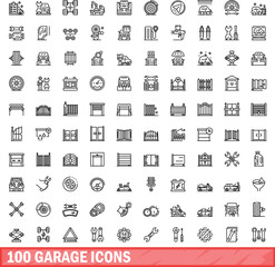 Poster - 100 garage icons set. Outline illustration of 100 garage icons vector set isolated on white background