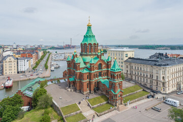 Canvas Print - Uspenski Cathedral in Helsinki, Finland. Drone Point of View.