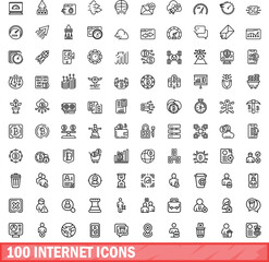Poster - 100 internet icons set. Outline illustration of 100 internet icons vector set isolated on white background