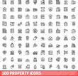 100 property icons set. Outline illustration of 100 property icons vector set isolated on white background