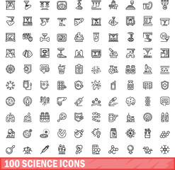 Poster - 100 science icons set. Outline illustration of 100 science icons vector set isolated on white background