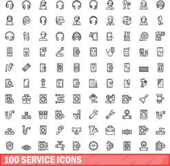 Poster - 100 service icons set. Outline illustration of 100 service icons vector set isolated on white background