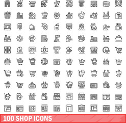 Canvas Print - 100 shop icons set. Outline illustration of 100 shop icons vector set isolated on white background
