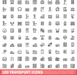 Poster - 100 transport icons set. Outline illustration of 100 transport icons vector set isolated on white background