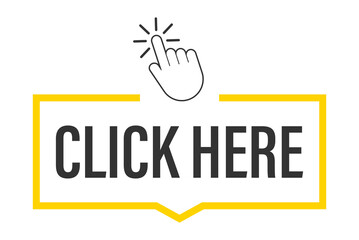 Aufkleber - Click here button with hand pointer clicking.  stock illustration.