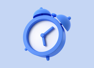 Fototapete - 3d alarm clock icon in realistic cartoon style. illustration isolated on blue background. 3d rendering