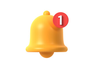Poster - 3d icon of a yellow bell and a red sign of a missed notification in a minimalistic cartoon style. illustration isolated on white background. 3d rendering