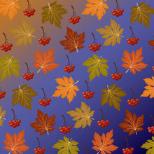 Colored Background With Leaves And Berries.Vector Pattern With Autumn Leaves And Red Berries On A Colored Background.