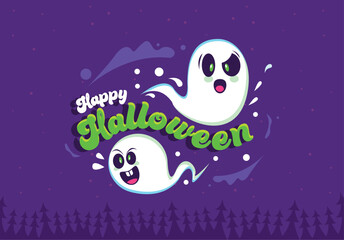 Canvas Print - happy halloween lettering postcard