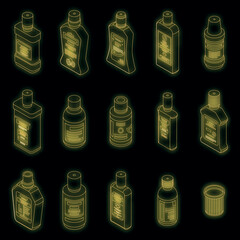 Poster - Mouthwash icons set. Isometric set of mouthwash vector icons neon color on black