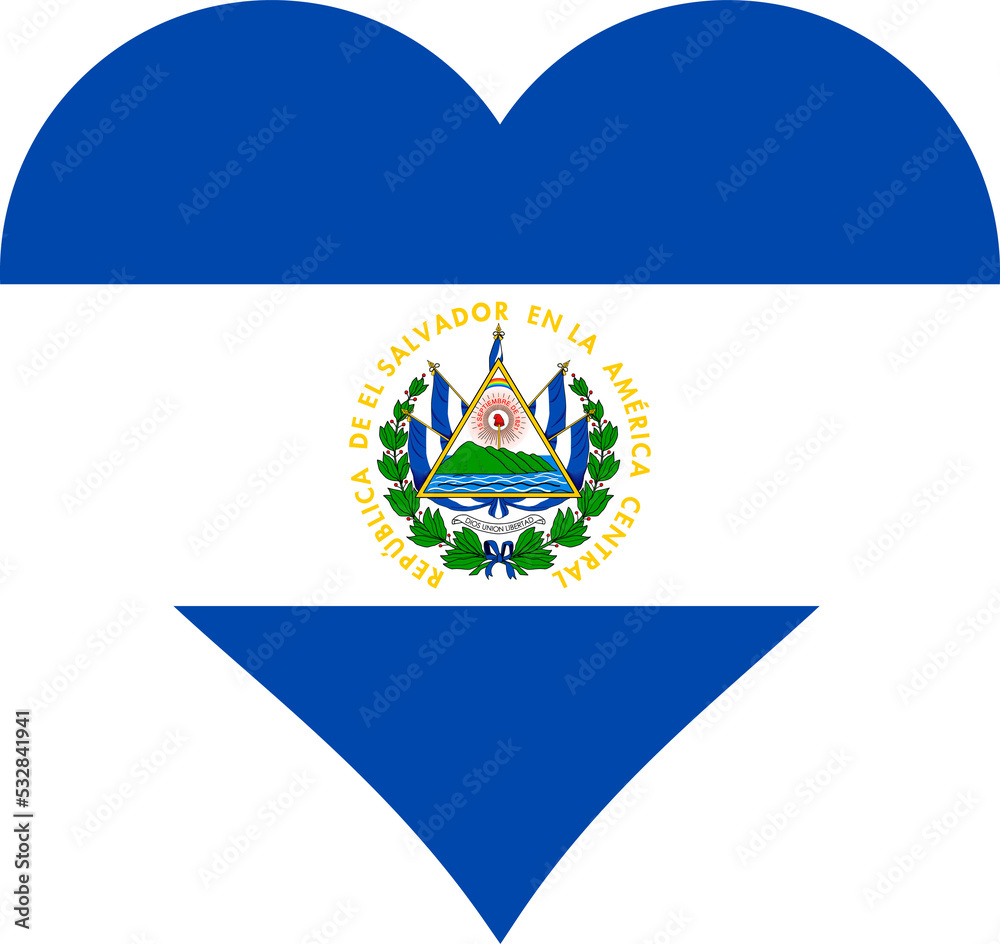 El Salvador Heart Flag. Salvadoran, Salvadorian, Salvadorean, Guanaco Love Shape Country Nation National Flag. Republic of El Salvador Banner Icon Sign Symbol. Transparent PNG Flattened JPEG JPG.