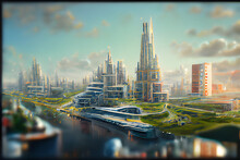 Abstract Futuristic Utopian Cityscape, Neural Network Generated Art