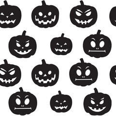 Halloween pumpkin seamless pattern black silhouette vector.