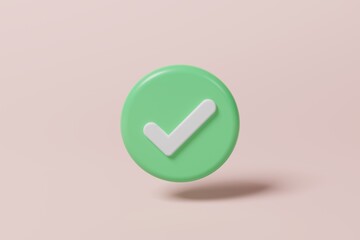 Poster - Check, correct, like mark in a circle icon on pink background. Checklist, poll, vote concept. 3d rendering