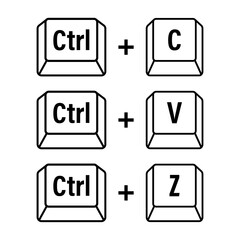 Fototapete - Ctrl C, Ctrl V and Ctrl Z computer keyboard buttons. Desktop interface. Web icon.  stock illustration.