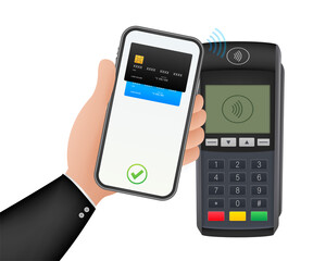 Poster - contactless payment methods mobile smart phone and wireless pos terminal realistic style. stock illu
