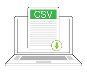 Leinwandbilder - Download CSV button on laptop screen. Downloading document concept. File with CSV label and down arrow sign.  illustration.