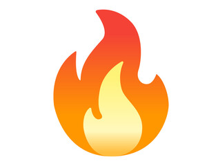 Cartoon styled depicted as a red, orange and yellow flickering flame fire icon on transparent background